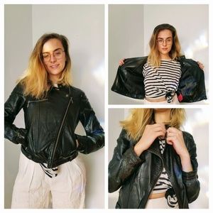 Sexy witchy leather jacket with diagonal zipper